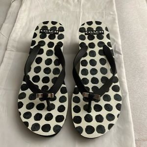 Coach flip flops, black and white polkadot. Size 71/2